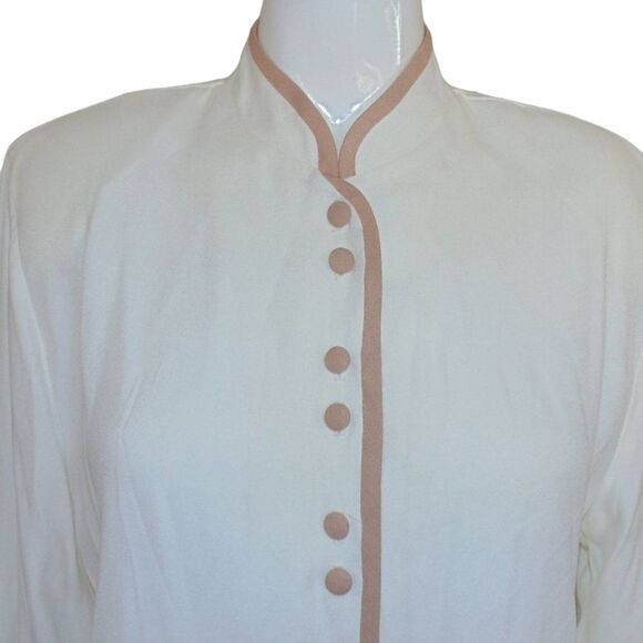 BEDFORD FAIR Shirt-jacket, L, Off-white/Camel trim, Buttons, Long sleeve - Picture 4 of 12